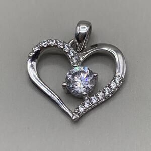 925 Sterling Silver Heart Pendant Cubic Zirconia Open Heart Charm